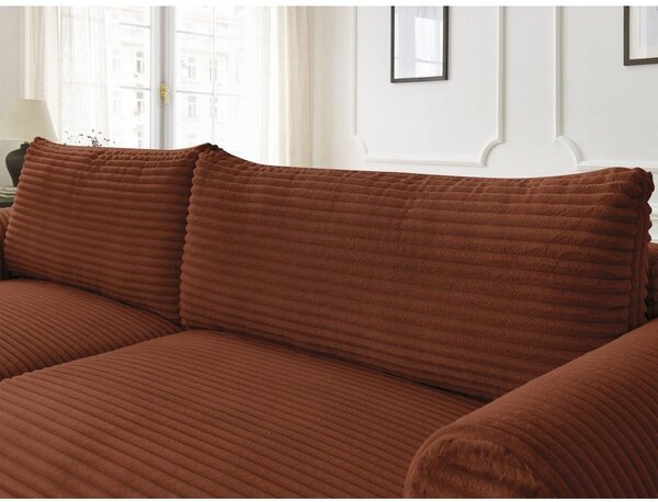 Divano angolare color mattone allungabile (con penisola a sinistra) con rivestimento in velluto a coste Lucien – Bobochic Paris