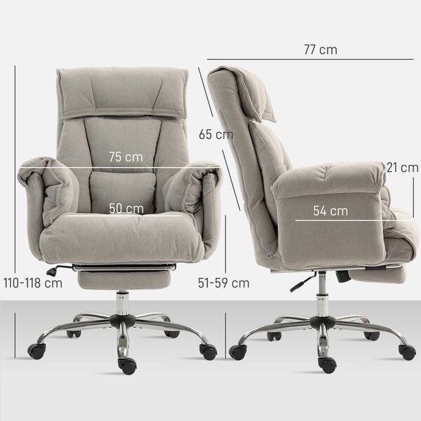 HOMCOM Sedia da ufficio reclinabile con poggiapiedi, 75x77x110-118 cm, grigio | Aosom Italy