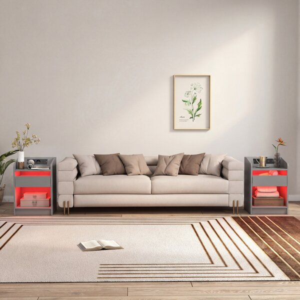 HOMCOM Comodino con LED RGB, USB, cassetto e telecomando, 40x40x58 cm, grigio | Aosom Italy