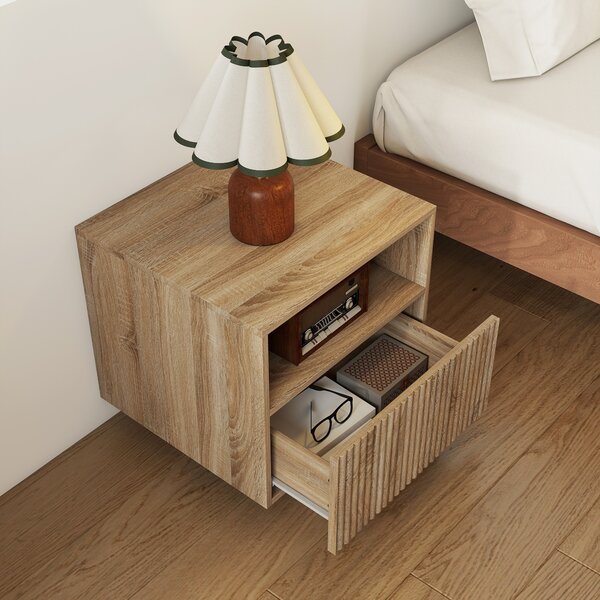 HOMCOM Comodino sospeso con cassetto e vano aperto, marrone chiaro | Aosom Italy