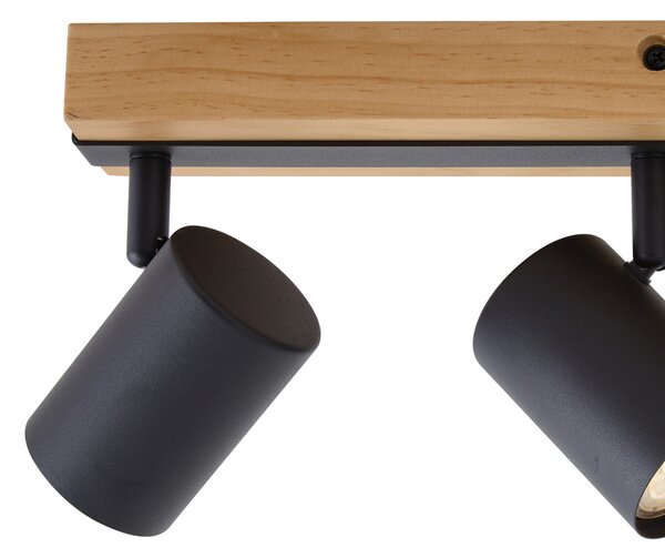 Plafoniera nera con legno 3 luci regolabili rettangolari - Jeana