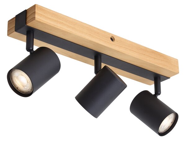 Plafoniera nera con legno 3 luci regolabili rettangolari - Jeana