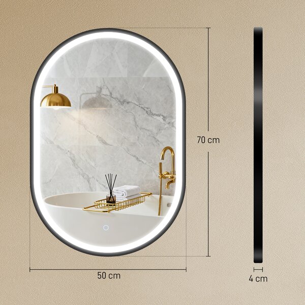 HOMCOM Specchio da bagno LED touch con 3 colori di luce, 50x70 cm | Aosom Italy