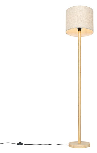 Lampada da terra rustica in legno con paralume in lino beige 32 cm - Mels