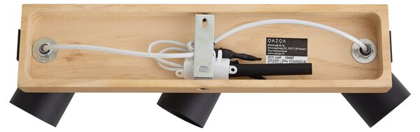 Plafoniera nera con legno 3 luci regolabili rettangolari - Jeana