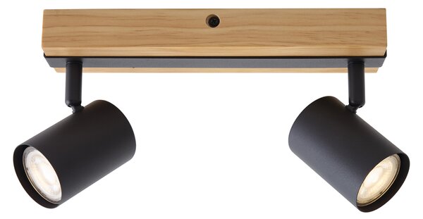 Plafoniera nera con legno 2 luci orientabile rettangolare - Jeana