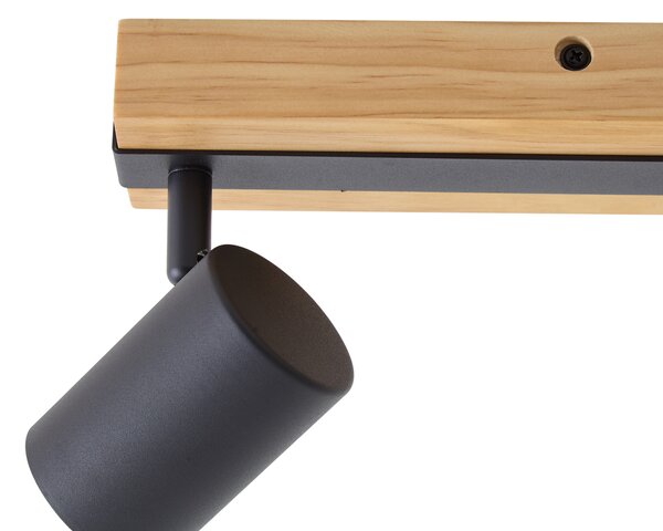 Plafoniera nera con legno 2 luci orientabile rettangolare - Jeana