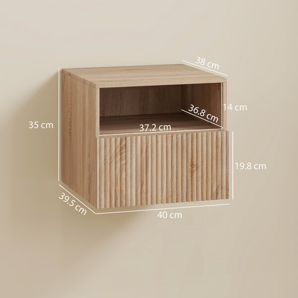HOMCOM Comodino sospeso con cassetto e vano aperto, marrone chiaro | Aosom Italy