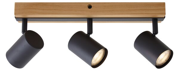 Plafoniera nera con legno 3 luci regolabili rettangolari - Jeana