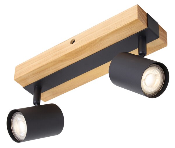 Plafoniera nera con legno 2 luci orientabile rettangolare - Jeana
