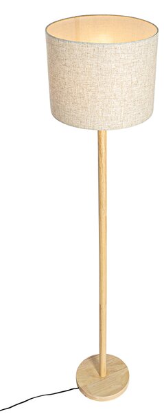 Lampada da terra rustica in legno con paralume in lino beige 32 cm - Mels