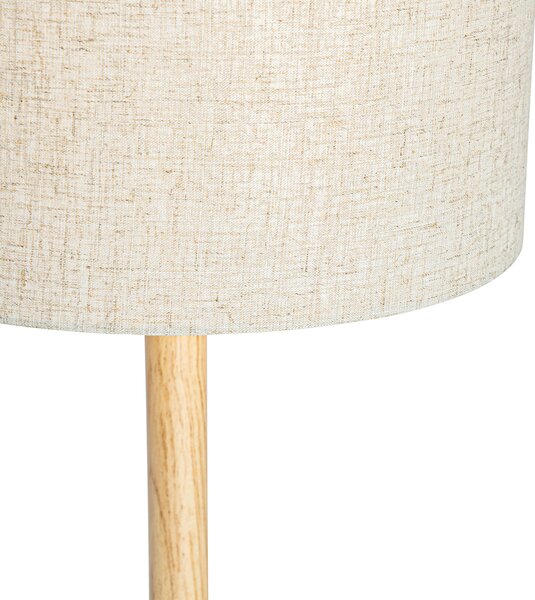 Lampada da terra rustica in legno con paralume in lino beige 32 cm - Mels