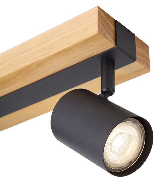 Plafoniera nera con legno 2 luci orientabile rettangolare - Jeana