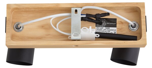Plafoniera nera con legno 2 luci orientabile rettangolare - Jeana