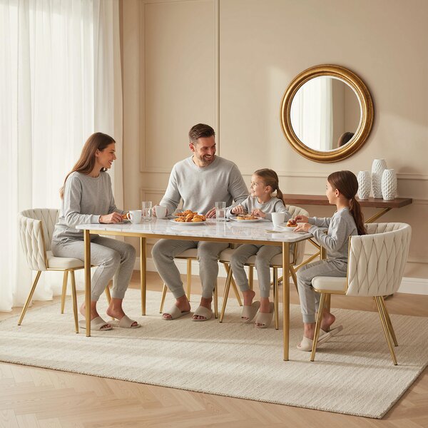 HOMCOM Set 2 sedie da pranzo in velluto con braccioli e schienale intrecciato, crema | Aosom Italy