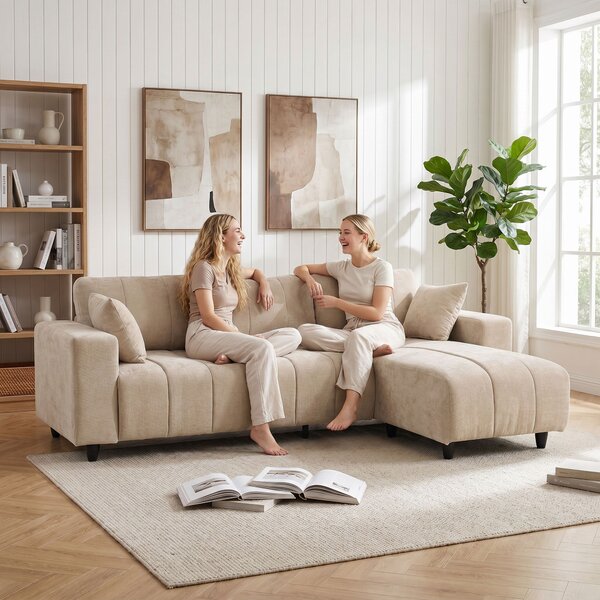 HOMCOM Divano angolare modulare 3 posti con penisola reversibile, 242 cm, beige | Aosom Italy