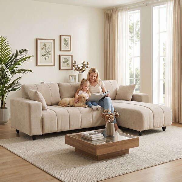 HOMCOM Divano angolare modulare 3 posti con penisola reversibile, 242 cm, beige | Aosom Italy