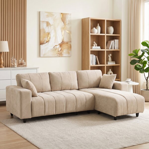 HOMCOM Divano angolare modulare 3 posti con penisola reversibile, 242 cm, beige | Aosom Italy