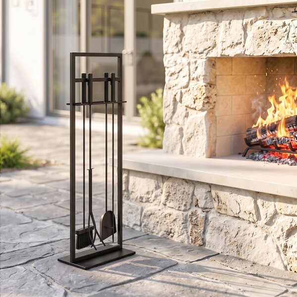Outsunny Set 5 utensili per camino con supporto in metallo, nero | Aosom Italy