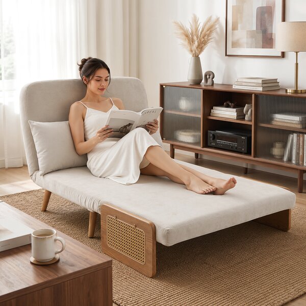 HOMCOM Divano letto 2 posti 3 in 1 in ciniglia con 2 cuscini, 103 cm, crema | Aosom Italy