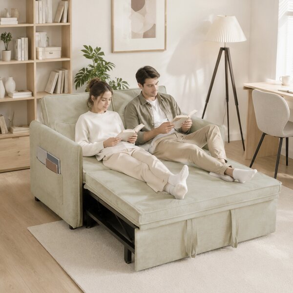 HOMCOM Divano letto 2 posti 3 in 1 in ciniglia con 2 cuscini, 125 cm, crema | Aosom Italy