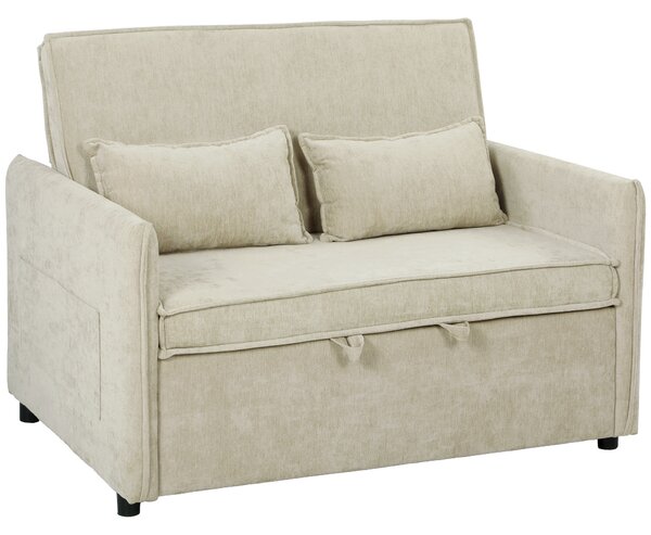 HOMCOM Divano letto 2 posti 3 in 1 in ciniglia con 2 cuscini, 125 cm, crema | Aosom Italy