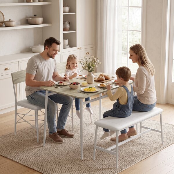 HOMCOM Set tavolo da pranzo con 2 sedie e panca imbottite, rovere e bianco | Aosom Italy