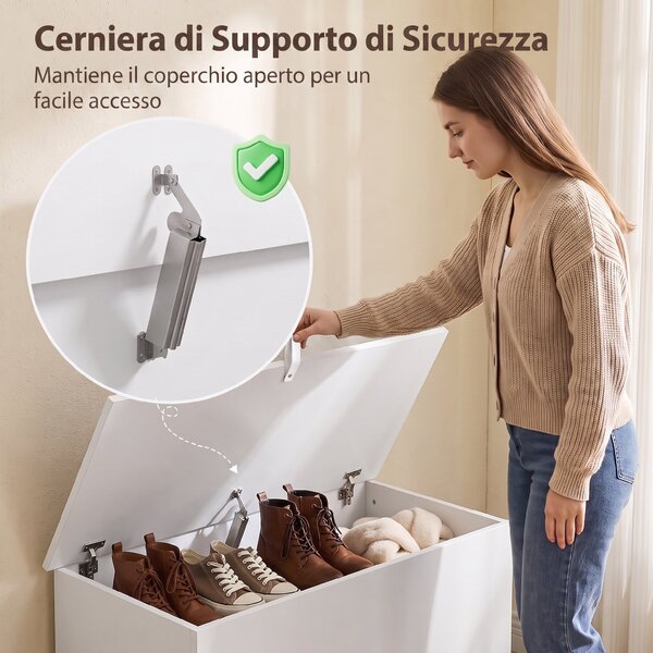 HOMCOM Cassapanca contenitore con coperchio di sicurezza, bianco | Aosom Italy