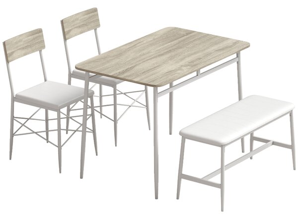 HOMCOM Set tavolo da pranzo con 2 sedie e panca imbottite, rovere e bianco | Aosom Italy