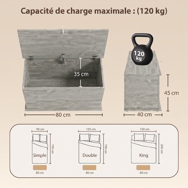 HOMCOM Cassapanca contenitore con cerniere di sicurezza, 80x40x45 cm, grigio | Aosom Italy