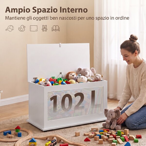 HOMCOM Cassapanca contenitore con coperchio di sicurezza, bianco | Aosom Italy