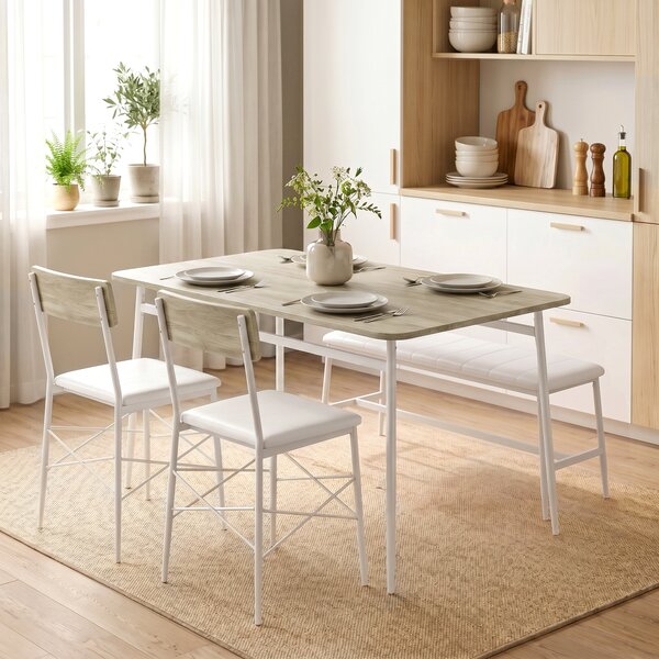 HOMCOM Set tavolo da pranzo con 2 sedie e panca imbottite, rovere e bianco | Aosom Italy