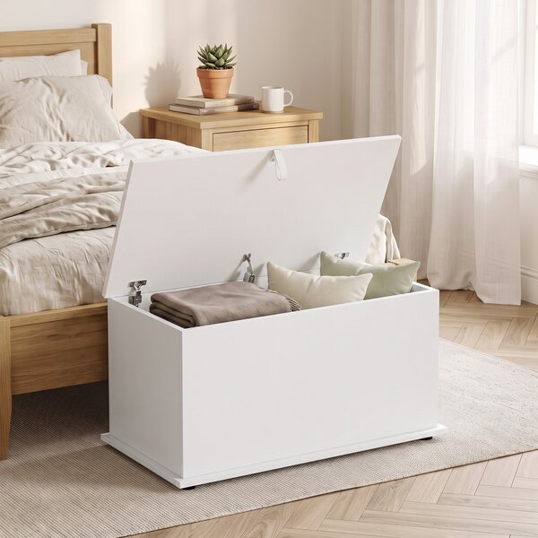 HOMCOM Cassapanca contenitore con coperchio di sicurezza, bianco | Aosom Italy