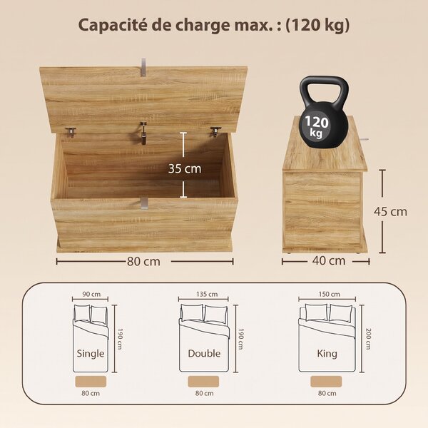 HOMCOM Cassapanca contenitore con coperchio e cerniere di sicurezza, 80x40x45 cm, legno | Aosom Italy