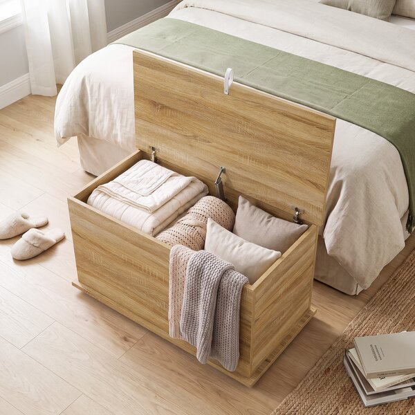 HOMCOM Cassapanca contenitore con coperchio e cerniere di sicurezza, 80x40x45 cm, legno | Aosom Italy