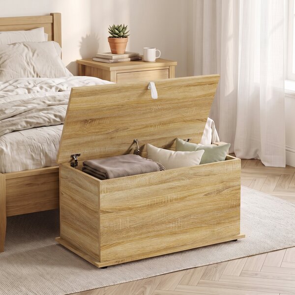 HOMCOM Cassapanca contenitore con coperchio e cerniere di sicurezza, 80x40x45 cm, legno | Aosom Italy
