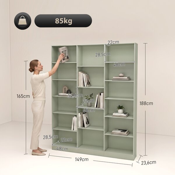 HOMCOM Libreria a 6 livelli con 17 scomparti, 149x23,6x188 cm, verde | Aosom Italy