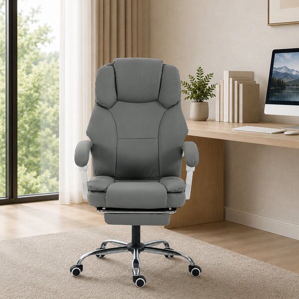 HOMCOM Sedia da ufficio ergonomica reclinabile in pelle sintetica, regolabile, grigio | Aosom Italy