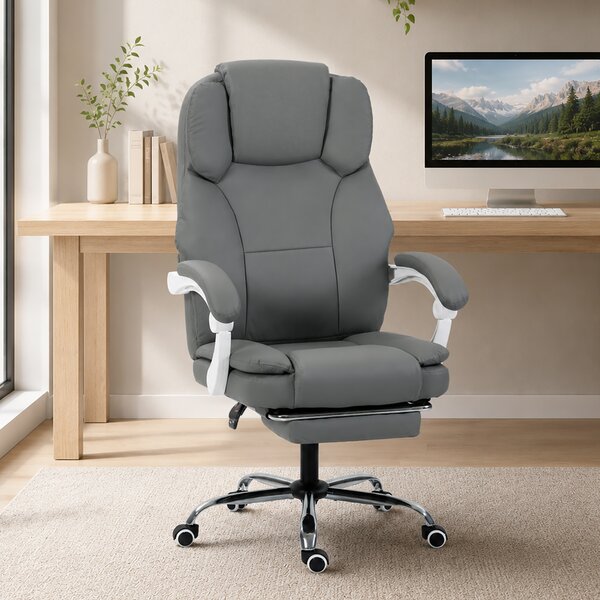 HOMCOM Sedia da ufficio ergonomica reclinabile in pelle sintetica, regolabile, grigio | Aosom Italy