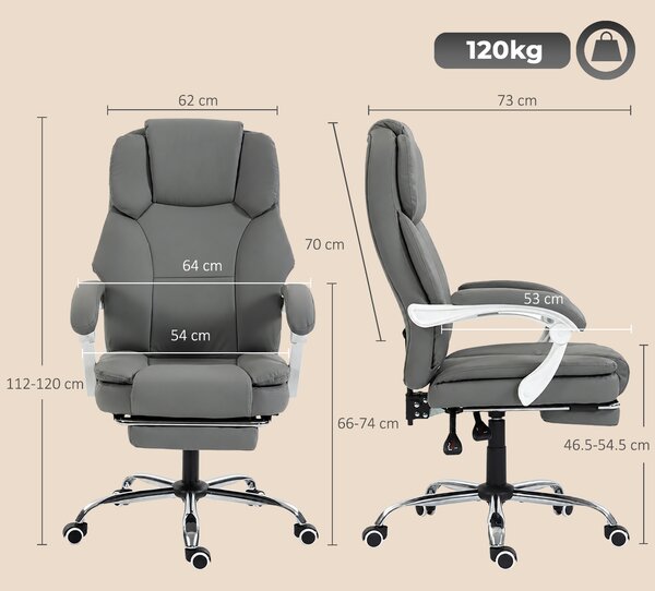 HOMCOM Sedia da ufficio ergonomica reclinabile in pelle sintetica, regolabile, grigio | Aosom Italy