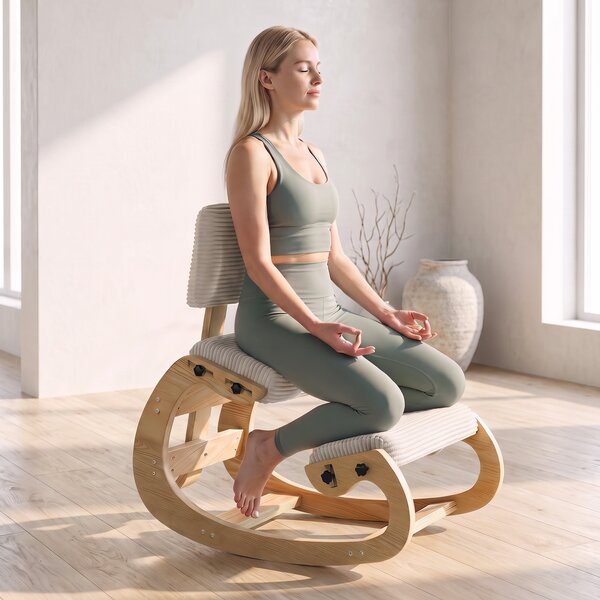 HOMCOM Sgabello ergonomico da ginocchio con schienale, velluto a coste, bianco crema | Aosom Italy