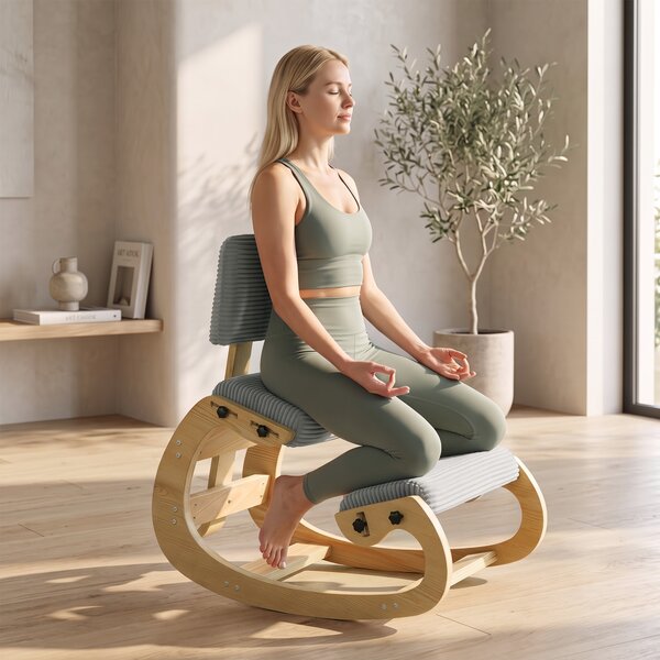 HOMCOM Sgabello ergonomico inginocchiatorio con schienale, tessuto a coste, grigio scuro | Aosom Italy