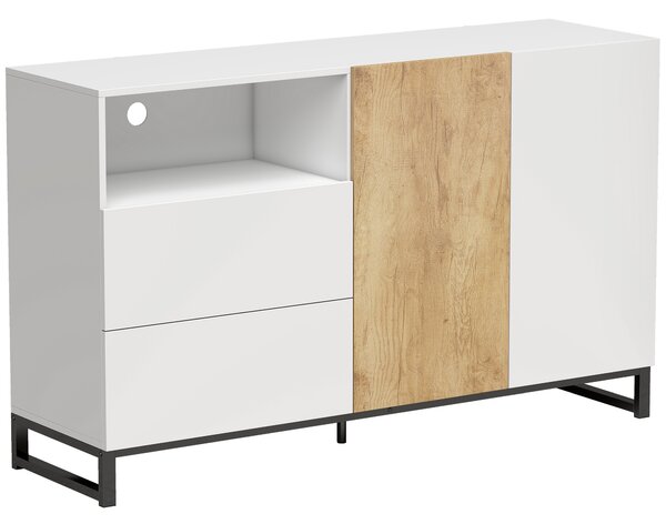HOMCOM Madia credenza moderna con ripiano aperto, 140 cm, bianco e rovere | Aosom Italy