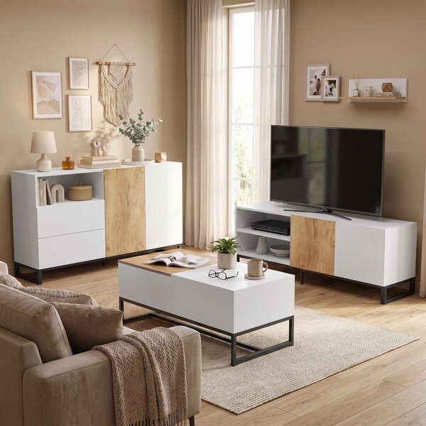 HOMCOM Madia credenza moderna con ripiano aperto, 140 cm, bianco e rovere | Aosom Italy