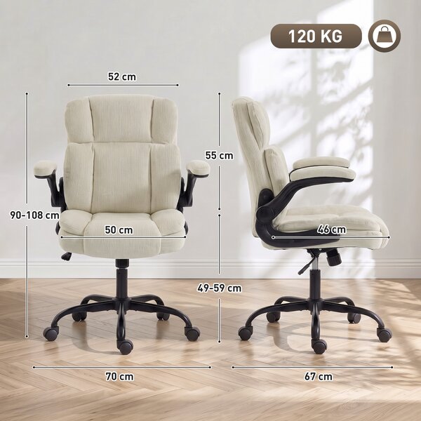 HOMCOM Sedia da ufficio in ciniglia, oscillante e regolabile, 70x67x108 cm, beige | Aosom Italy