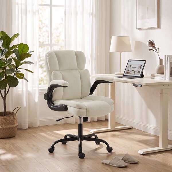 HOMCOM Sedia da ufficio in ciniglia, oscillante e regolabile, 70x67x108 cm, beige | Aosom Italy