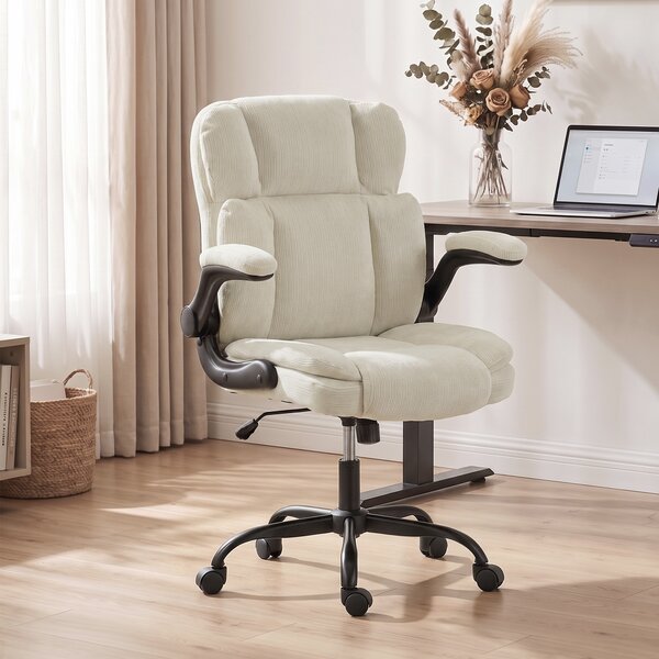 HOMCOM Sedia da ufficio in ciniglia, oscillante e regolabile, 70x67x108 cm, beige | Aosom Italy