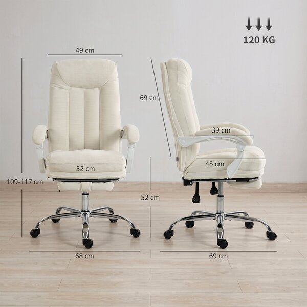 HOMCOM Sedia da ufficio ergonomica reclinabile in ciniglia con poggiapiedi, crema | Aosom Italy
