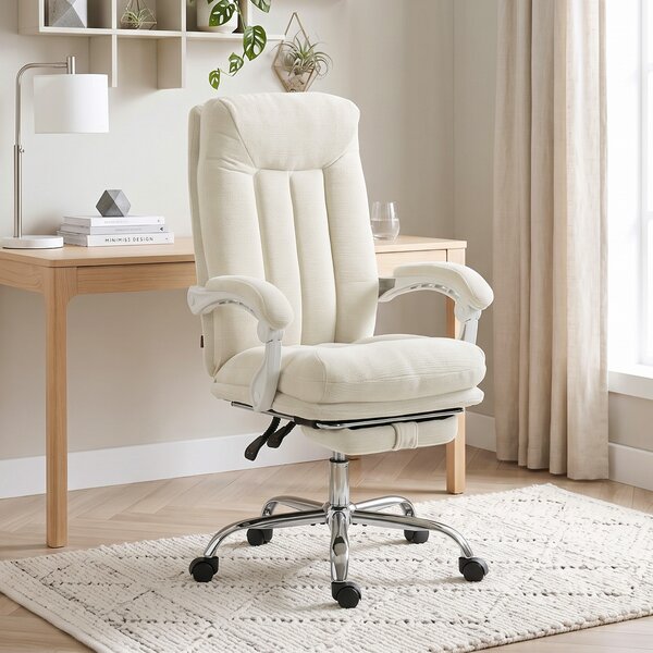 HOMCOM Sedia da ufficio ergonomica reclinabile in ciniglia con poggiapiedi, crema | Aosom Italy