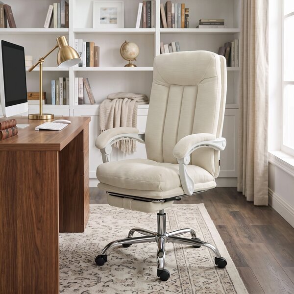 HOMCOM Sedia da ufficio ergonomica reclinabile in ciniglia con poggiapiedi, crema | Aosom Italy